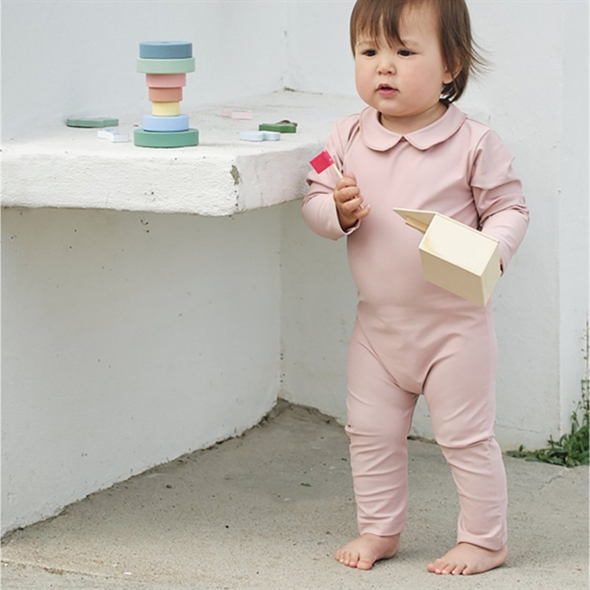 Petit Crabe Rose Nude Palma Onesie with Zipper 7