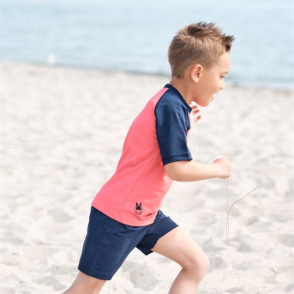 Petit Crabe Nectarine/Blue Raglan UV Swim Shirt