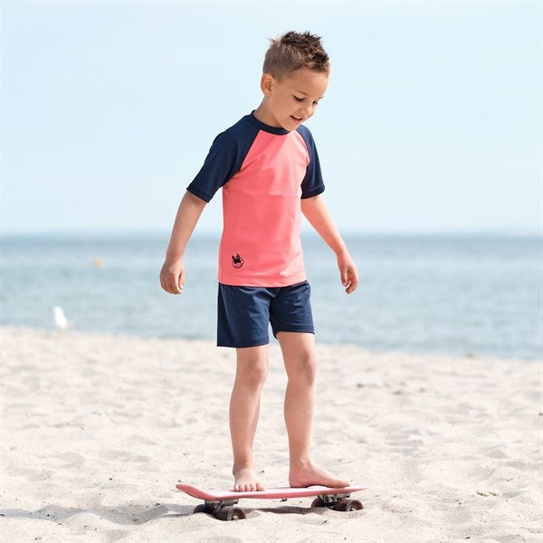 Petit Crabe Nectarine/Blue Raglan UV Swim Shirt