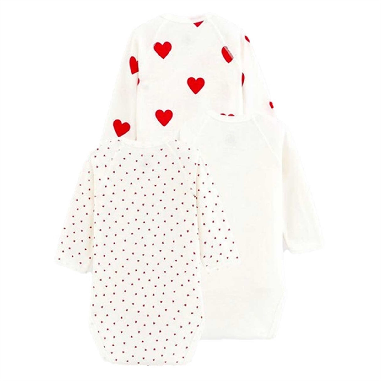 Petit Bateau Bodystocking ML 3-pack White/Red Hearts