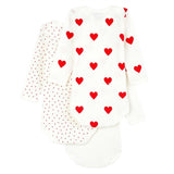 Petit Bateau Bodystocking 3-pack White/Red Hearts 2