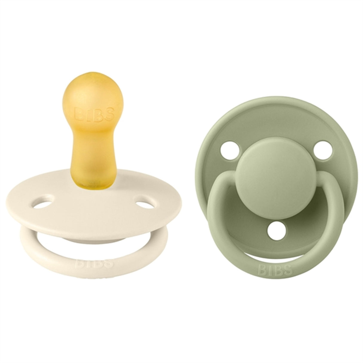 Bibs De Lux Latex Pacifiers 2-pak Round Ivory/Sage