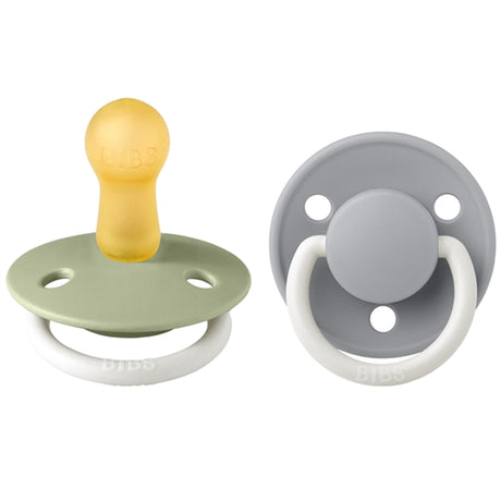 Bibs De Lux Latex Pacifiers Glow 2-pak Round Sage/Cloud