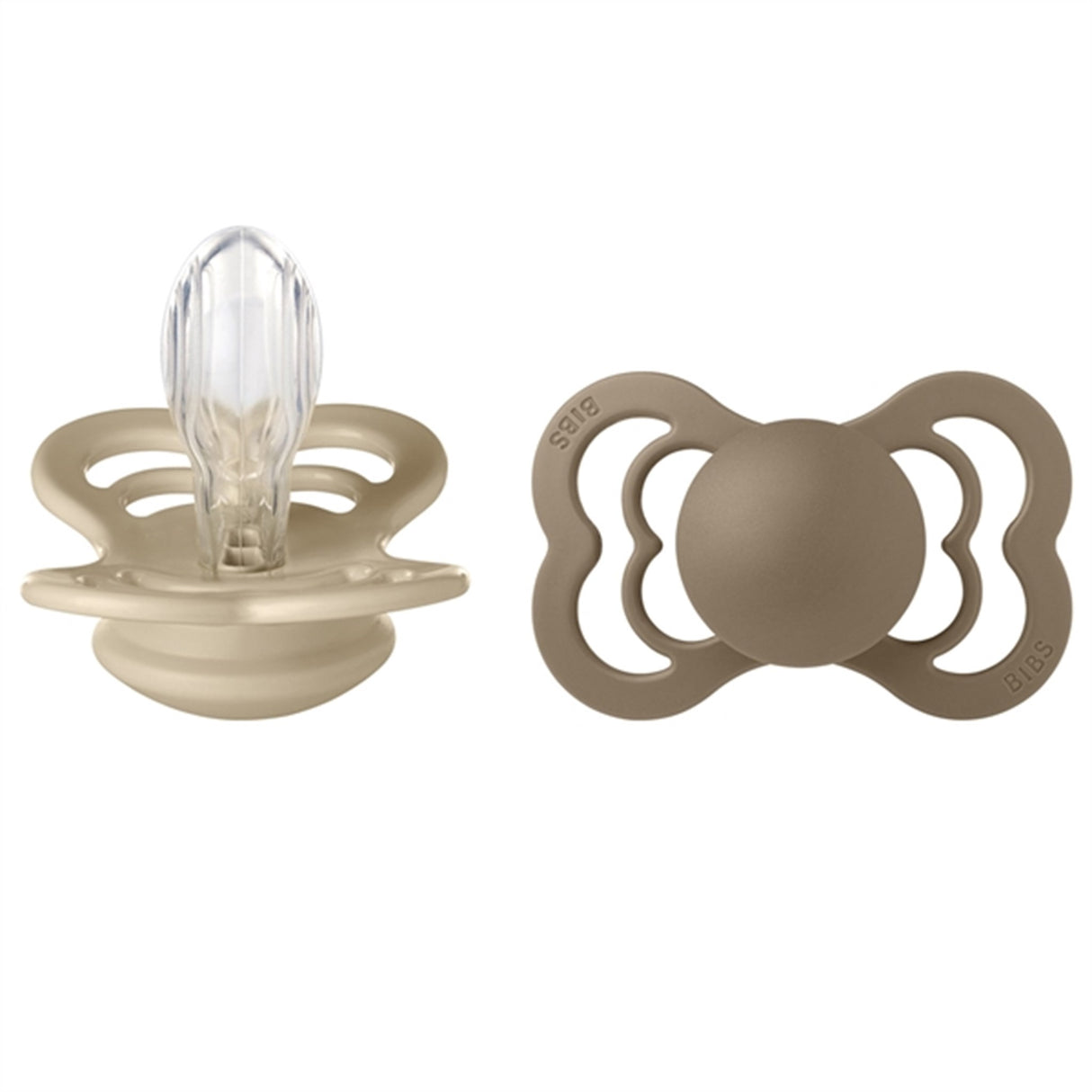 Bibs Supreme Silicone Pacifier 2-pack Symmetrical Vanilla/Dark Oak