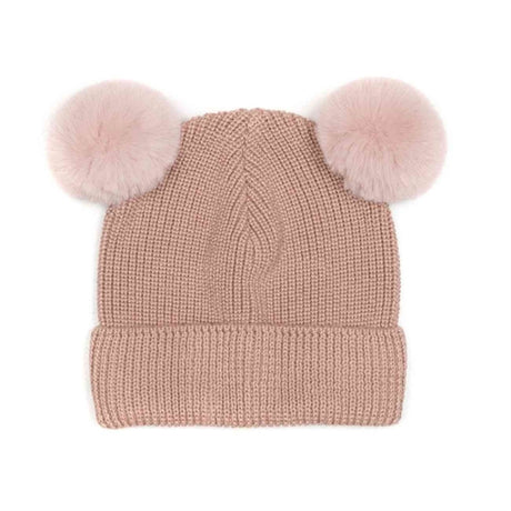 Huttelihut Hat Rib Fold Up Fakefur Dusty Dusty Rose Pompom