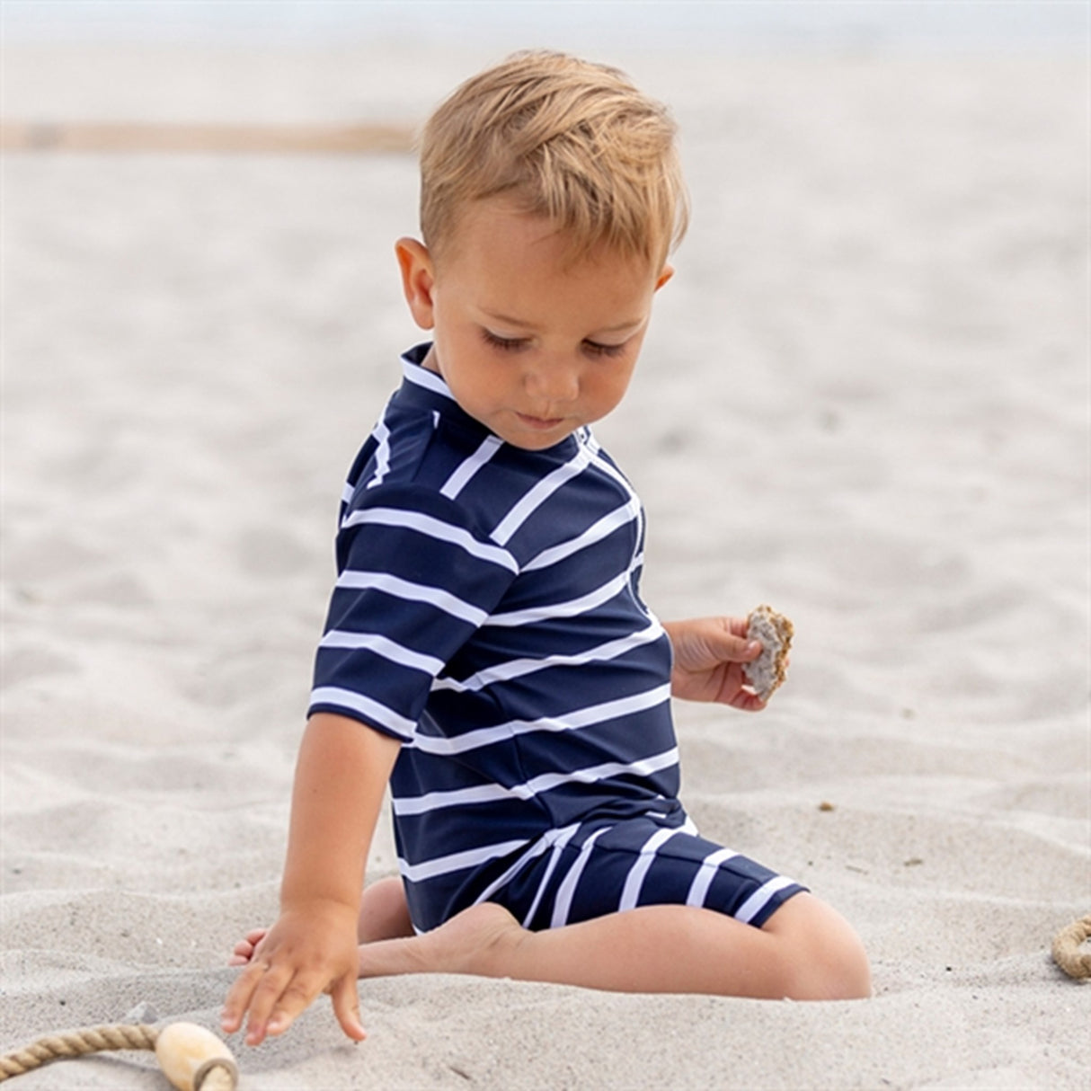 Petit Crabe Blue/White Natsu Sunsuit with Zipper