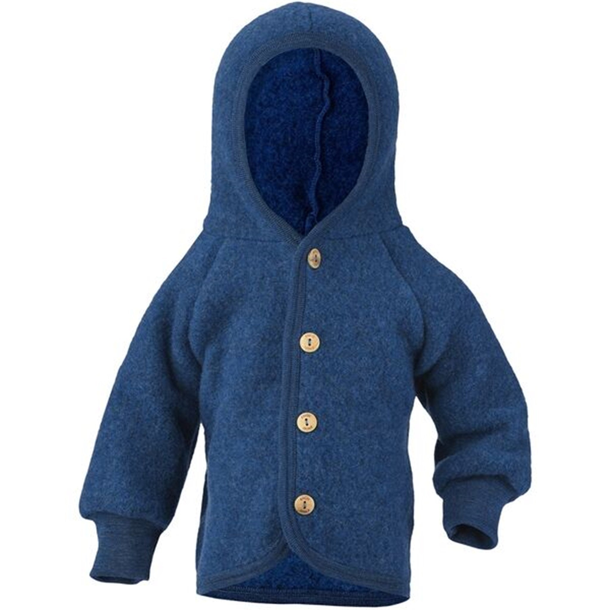 Engel Hooded Jacket with Wooden Buttons Blue Mélange