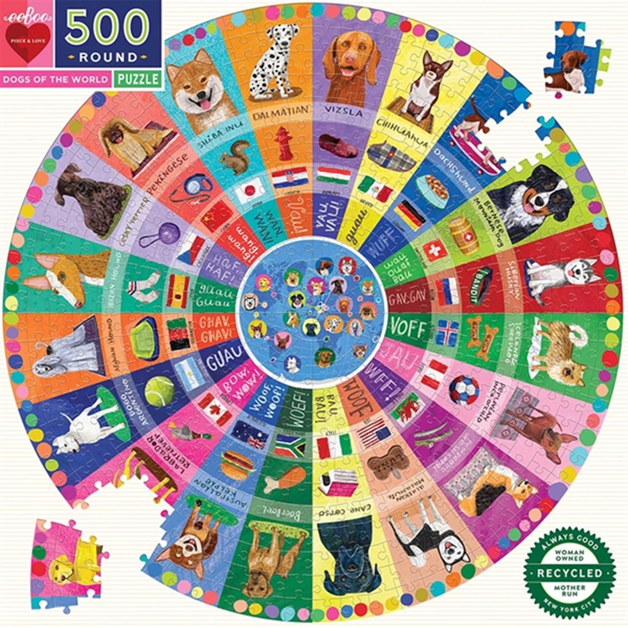 Eeboo Round Puzzle 100 Pieces - Dogs Of The World