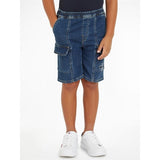 Calvin Klein Denim Cargo Sweat Shorts Mid Blue 2