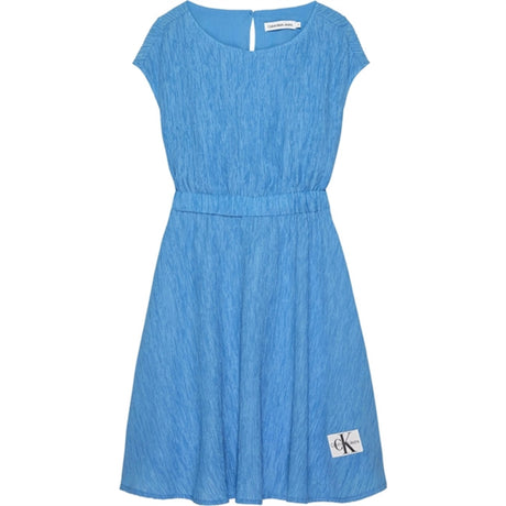 Calvin Klein Crinkle Fit Flare Dress Blue Crush