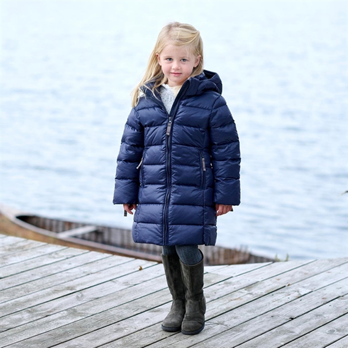 Ver de Terre Featherlight Girls A Down Coat Navy