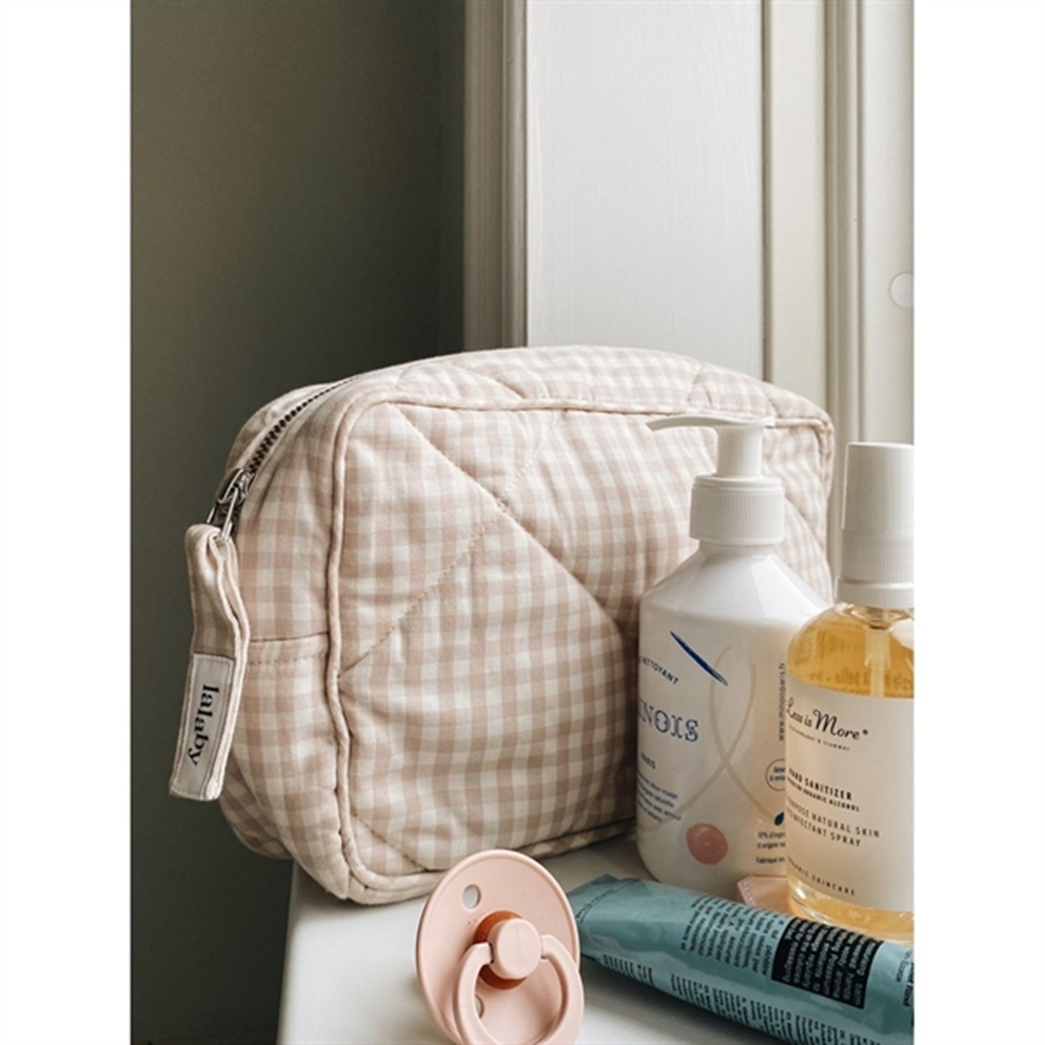 Lalaby Toiletry Bag Beige Gingham 4