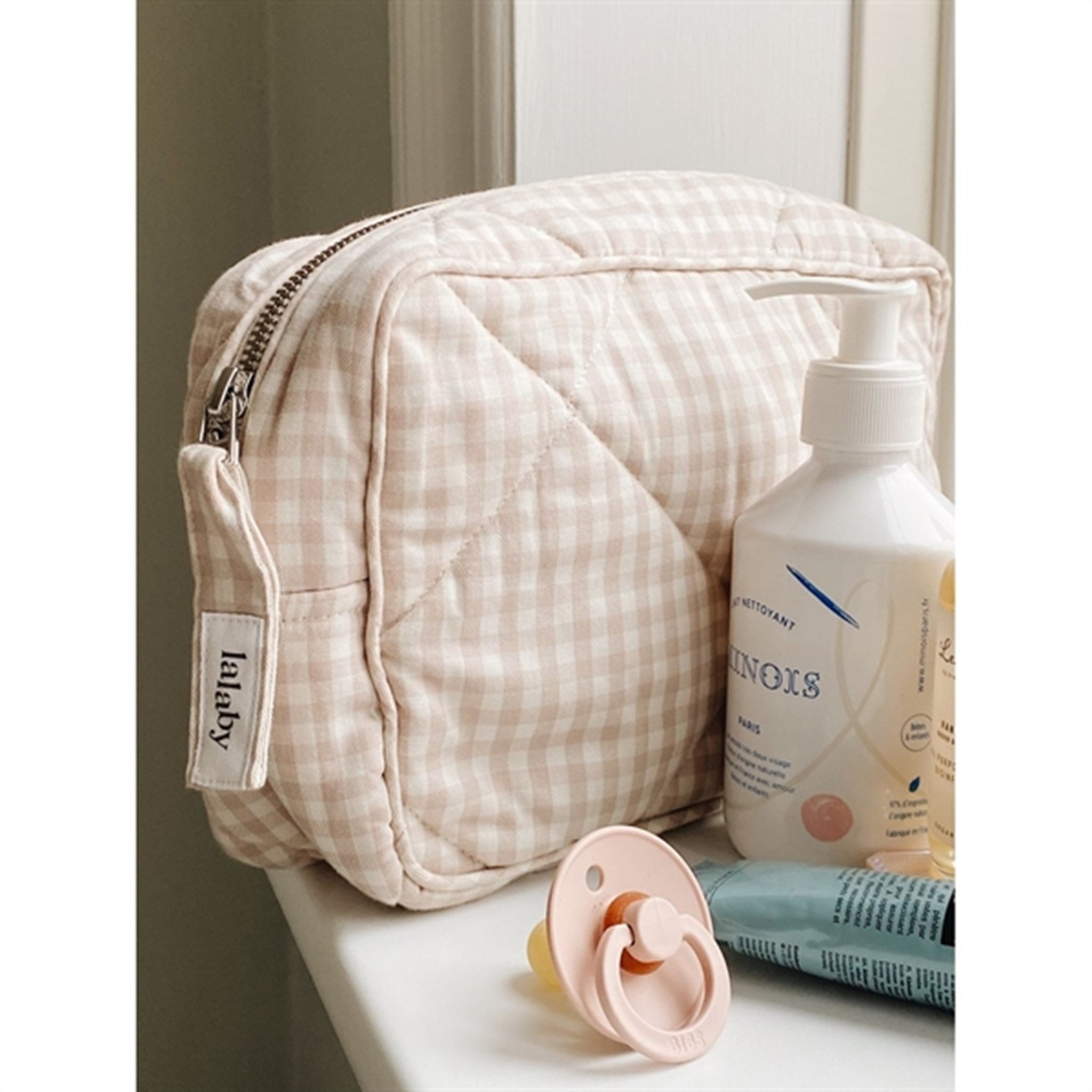 Lalaby Toiletry Bag Beige Gingham 2
