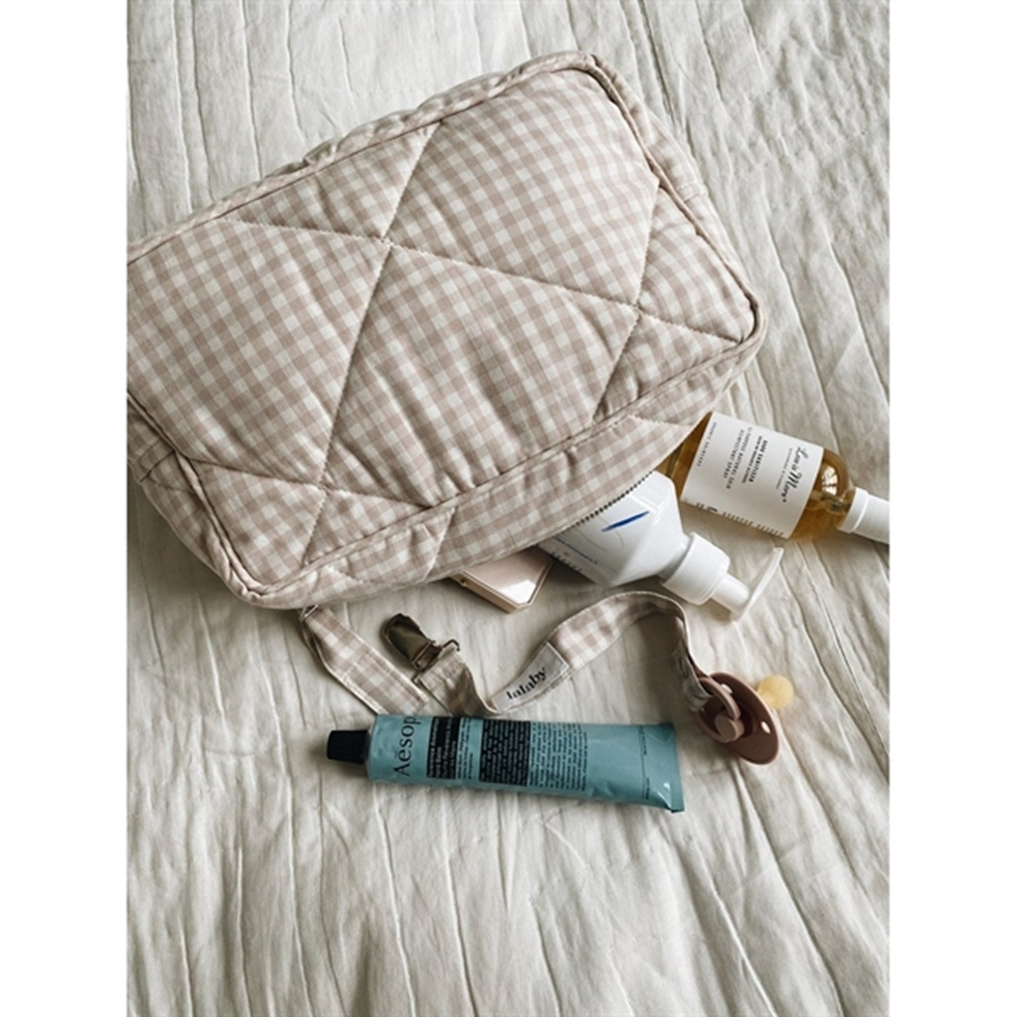 Lalaby Toiletry Bag Beige Gingham 3