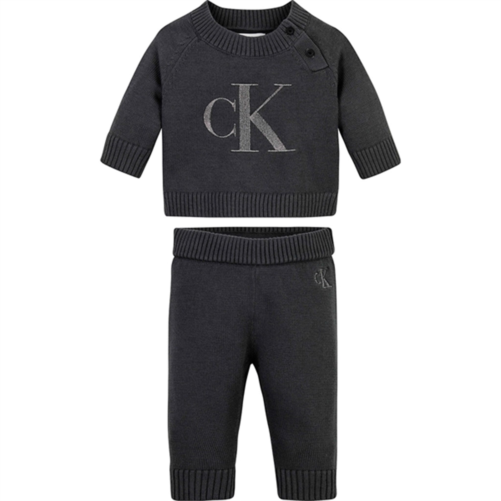Calvin Klein Metallic Monogram Knit Sweater Sæt Dark Grey