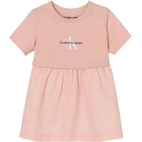 Calvin Klein Monogram Logo Mix Media Dress Sepia Rose