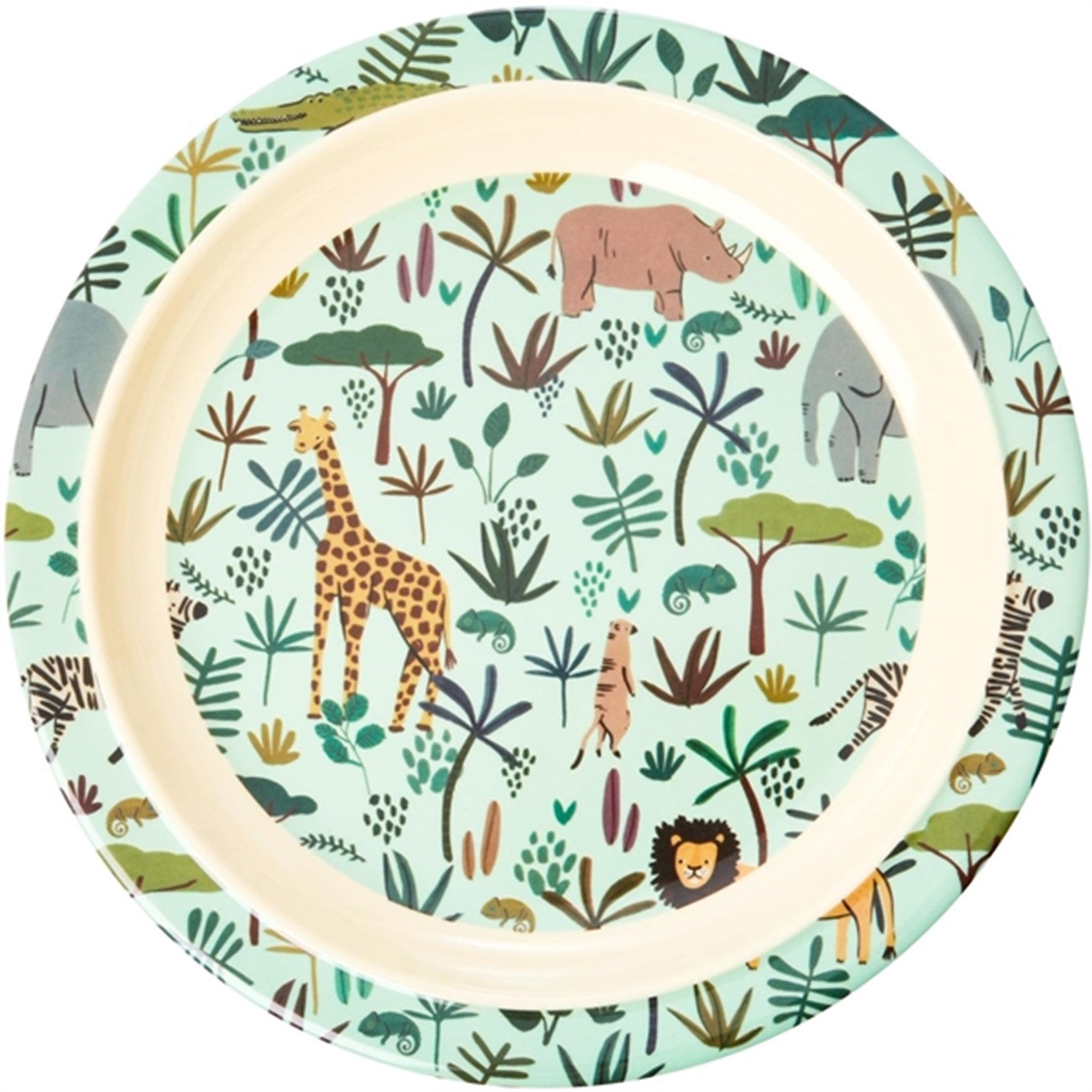 RICE Green All Over Jungle Animals Print Melamine Childrens Plate