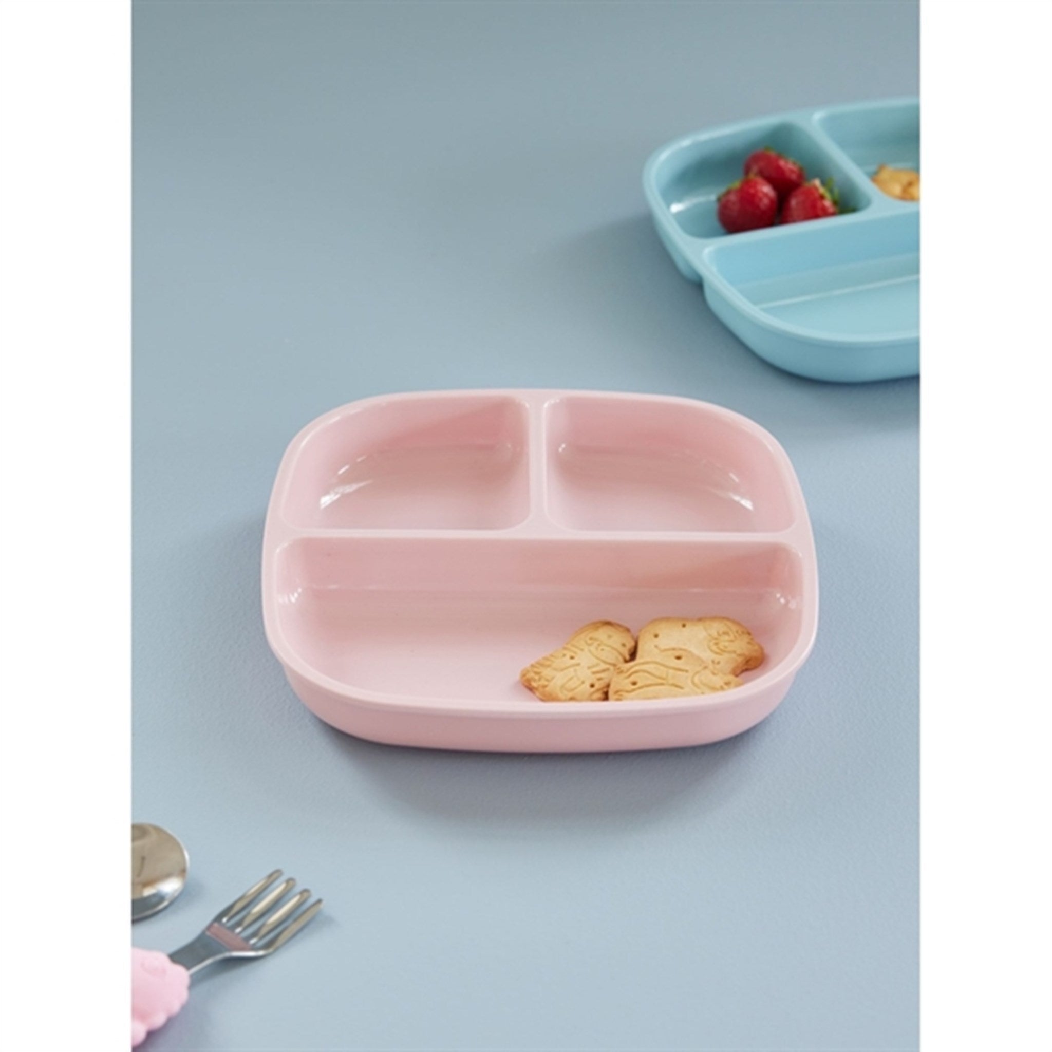 RICE Soft Pink Melamine Childrens Plate with 3 Rooms 2