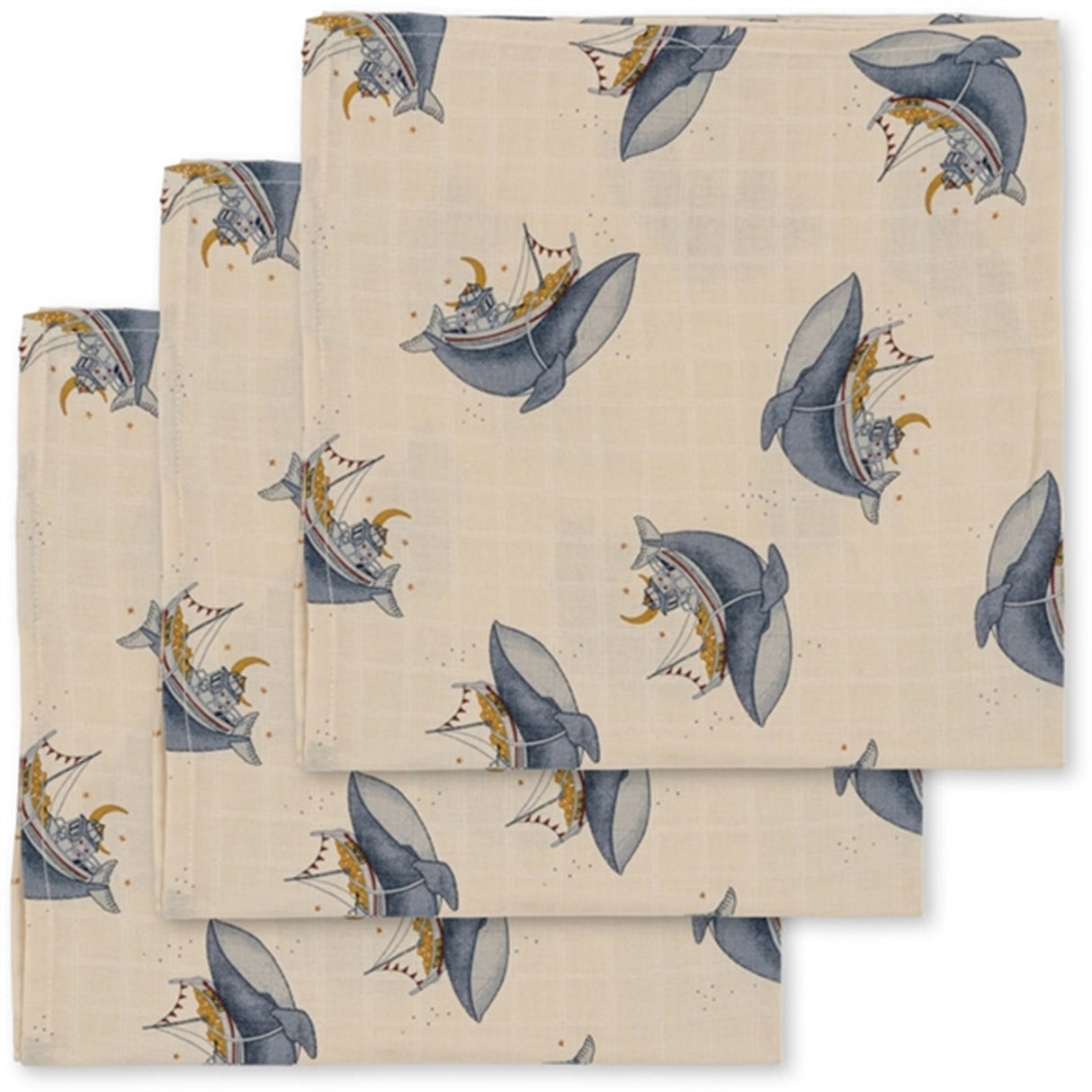 Konges Sløjd Muslin Cloth 3-pack Whale Boat