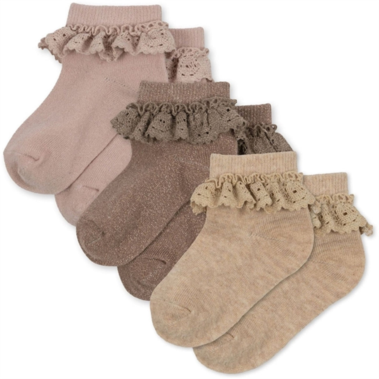 Konges Sløjd Rose/Sand/Roebuck 3-Pack Lurex Lace Socks