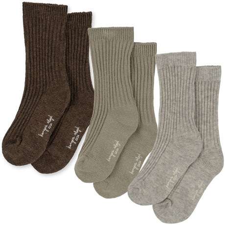 Konges Sløjd Soft Grey/Ment/Brown 3-Pack Rib Socks