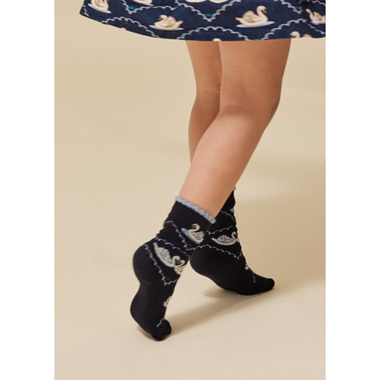 Konges Sløjd Jacquard Socks Swan 2-pak Navy/Off White