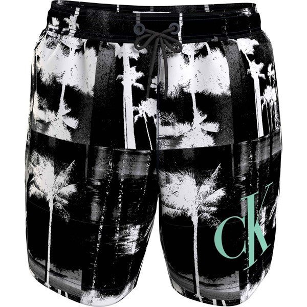 Calvin Klein Medium Drawstring Swim Shorts Ck Palm Black Aop