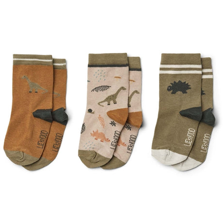 Liewood Silas Cotton Socks 3 Pack Dino Dark Sandy Mix 2