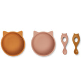 Liewood Evan Silicone Set 2-Pack Cat Mustard/Dark Rose Mix