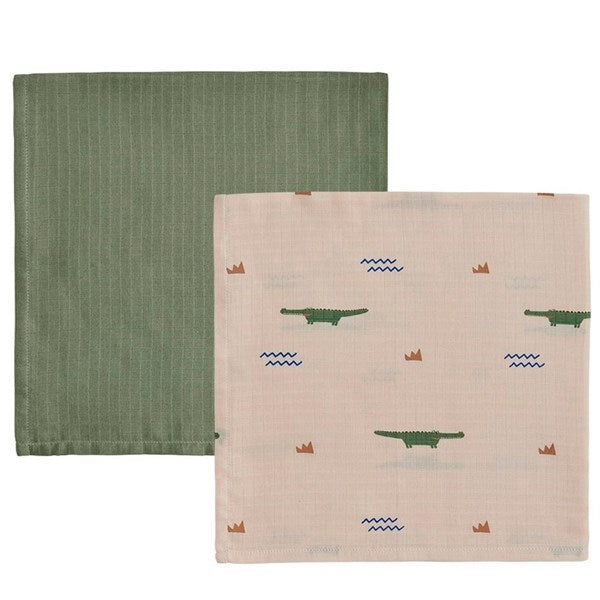 OYOY Crocodile Muslin Cloth 2-pack Beige / Olive Green