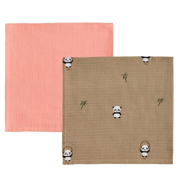 OYOY Panda Muslin Cloth 2-pack Khaki / Rose