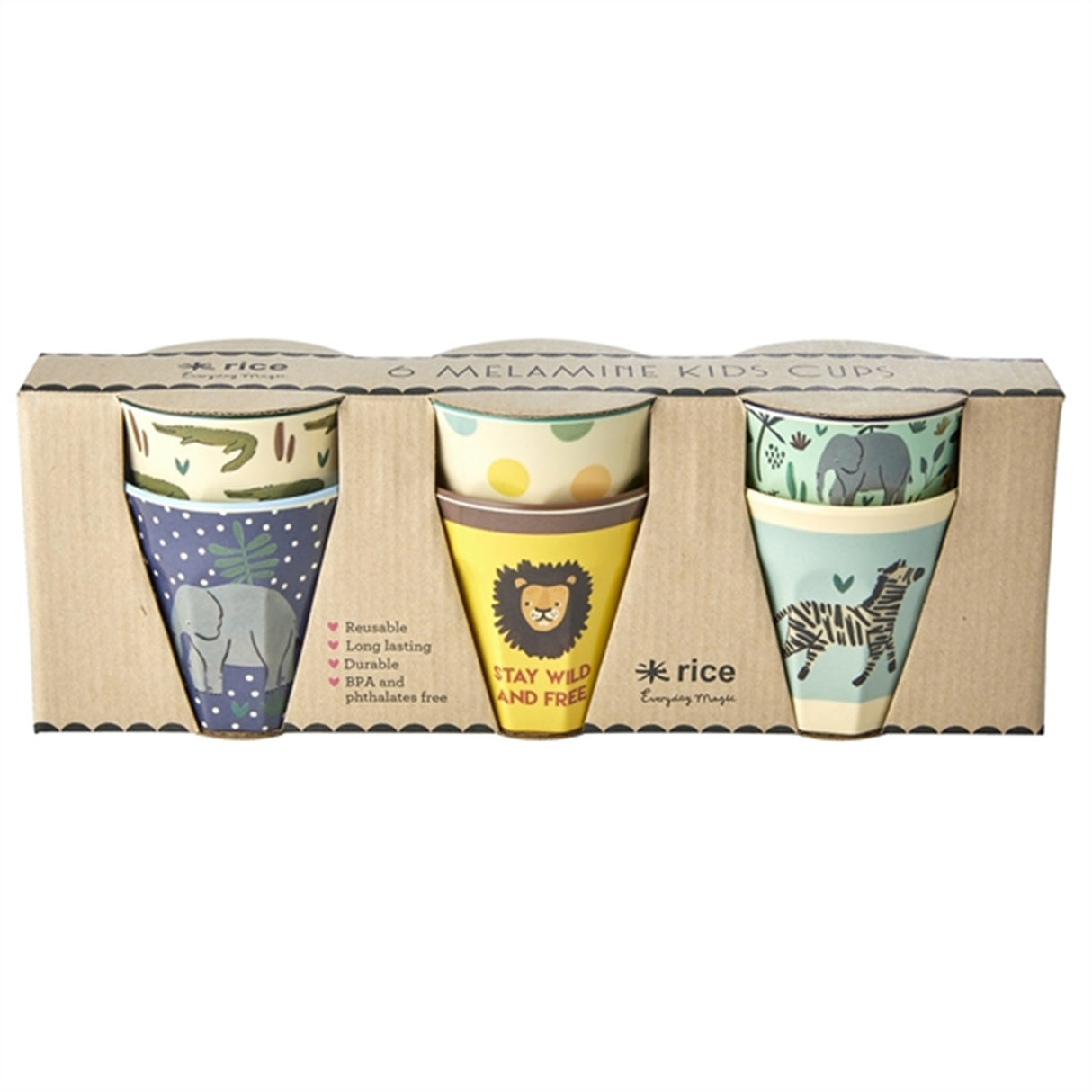 RICE Jungle Print Melamine Childrens Cup 6-pack