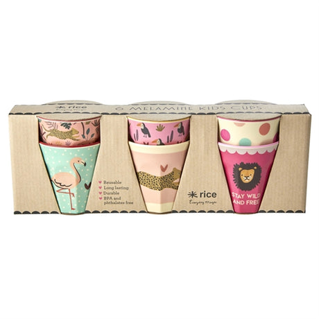 RICE Jungle Print Melamine Childrens Cup 6-pack