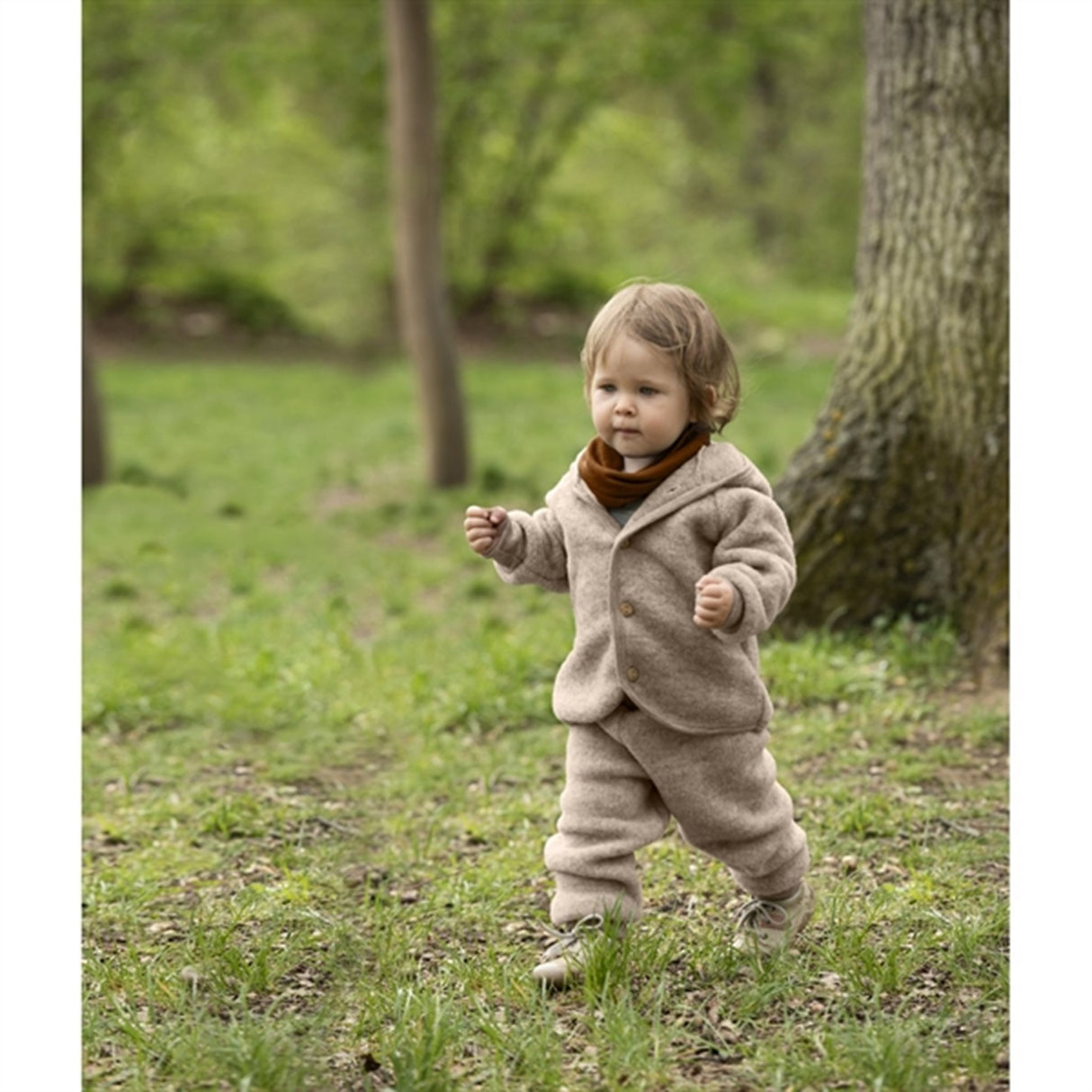 Engel Hooded Jacket With Wooden Buttons Sand Mélange 3