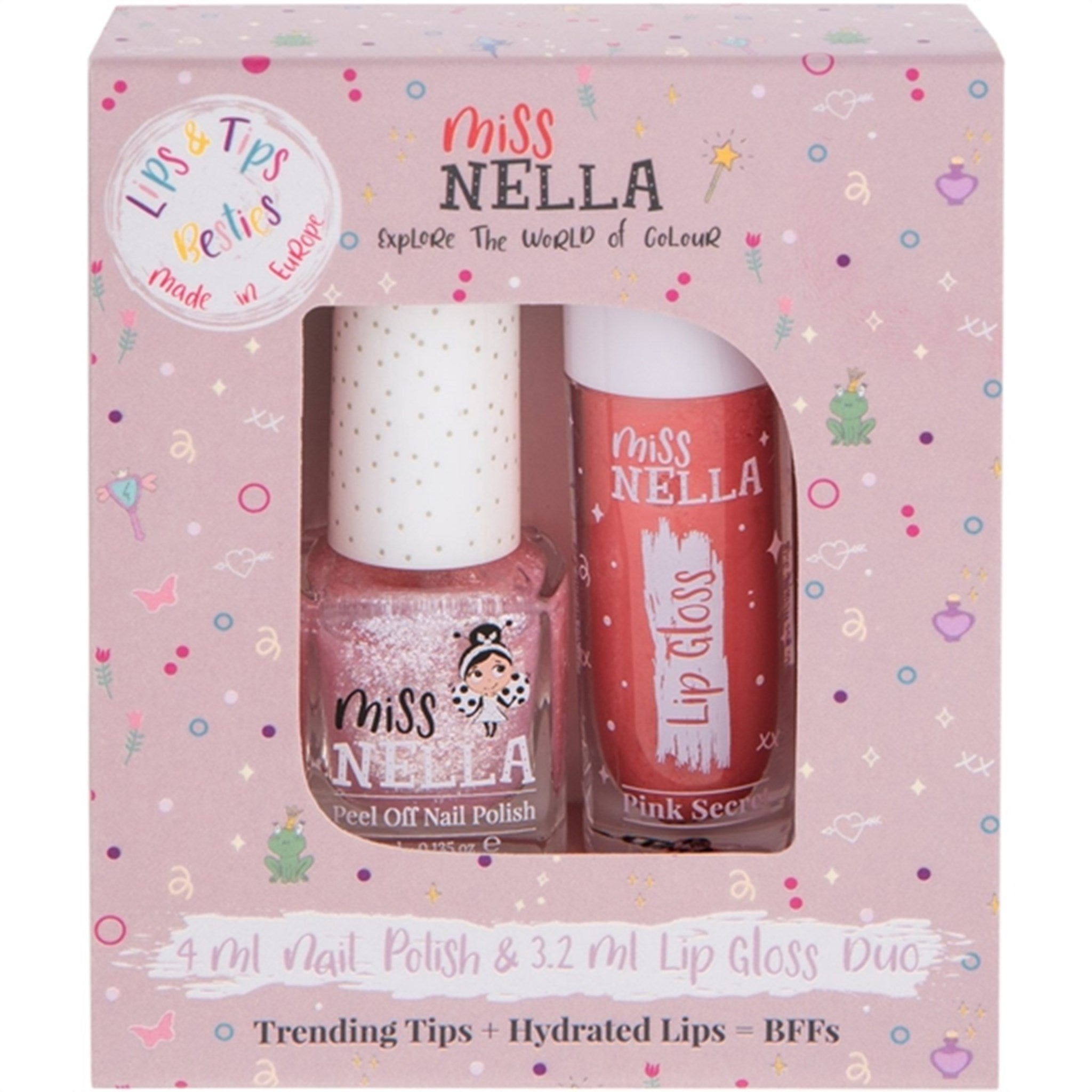 Miss Nella Lip Gloss Pink Secret + Nail Polish Itsy Glitzy Hippo