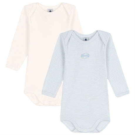 Petit Bateau Bodies ML 2 Pack White/Blue Stripe