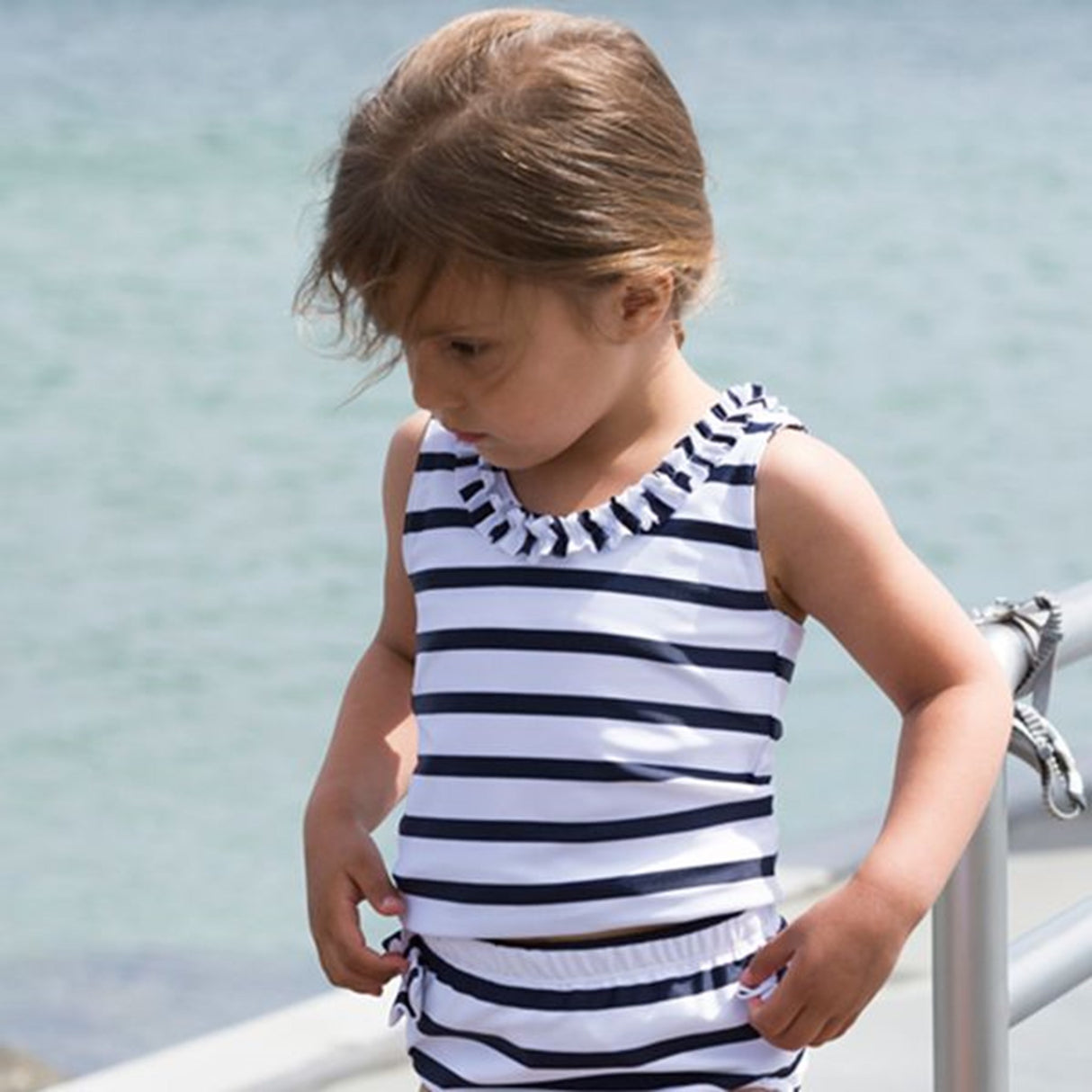 Petit Crabe White/Blue Tankini Top