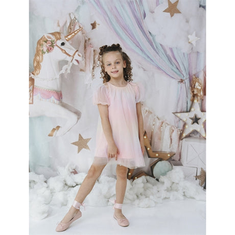 Dolly by Le Petit Tom Unicorn Rainbow Puff Tulle Dress Rainbow Pastel