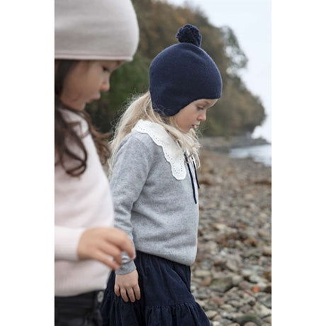 HOLMM Navy Pom Pom Cashmere Knit Hat 2