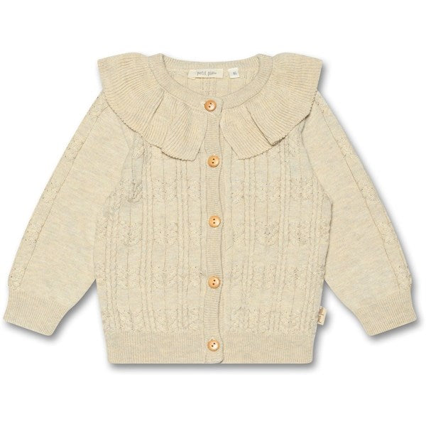 Petit Piao® Off White Cardigan Knit Cabel Collar