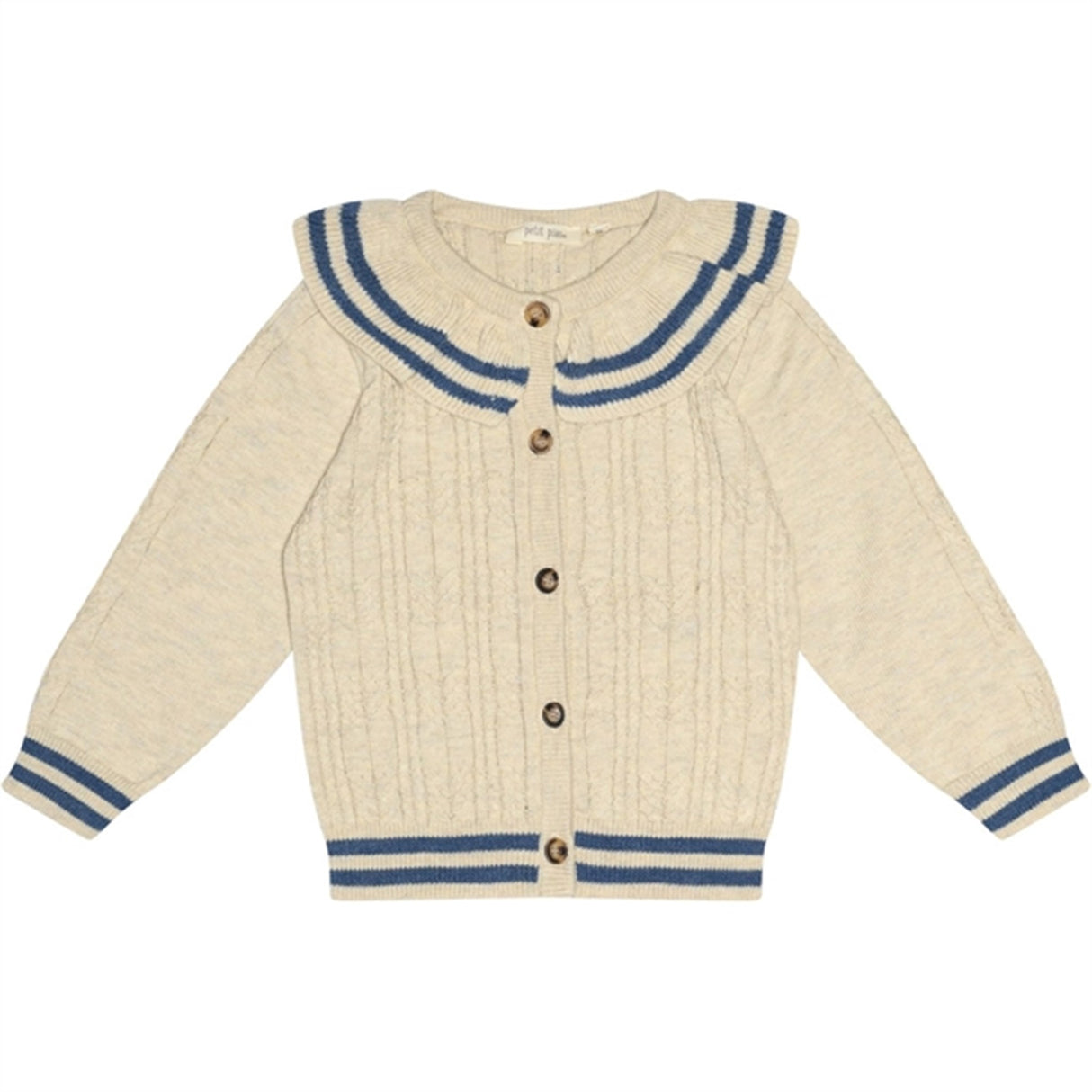 Petit Piao® Nature White/Denim Blue Cardigan Cabel Knit