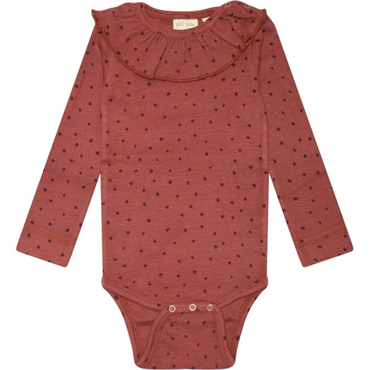 Petit Piao® Berry Dust/Dark Red Body Modal Printed Dot O-neck Frill