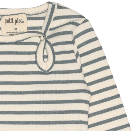 Petit Piao Light Petrol/Offwhite Body L/S Modal Striped 2