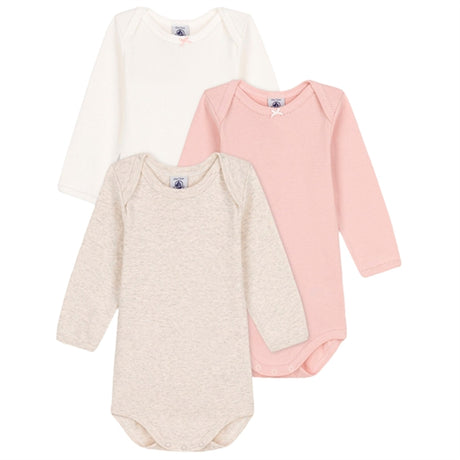 Petit Bateau Bodies ML 3 Pack Rose/White/Beige