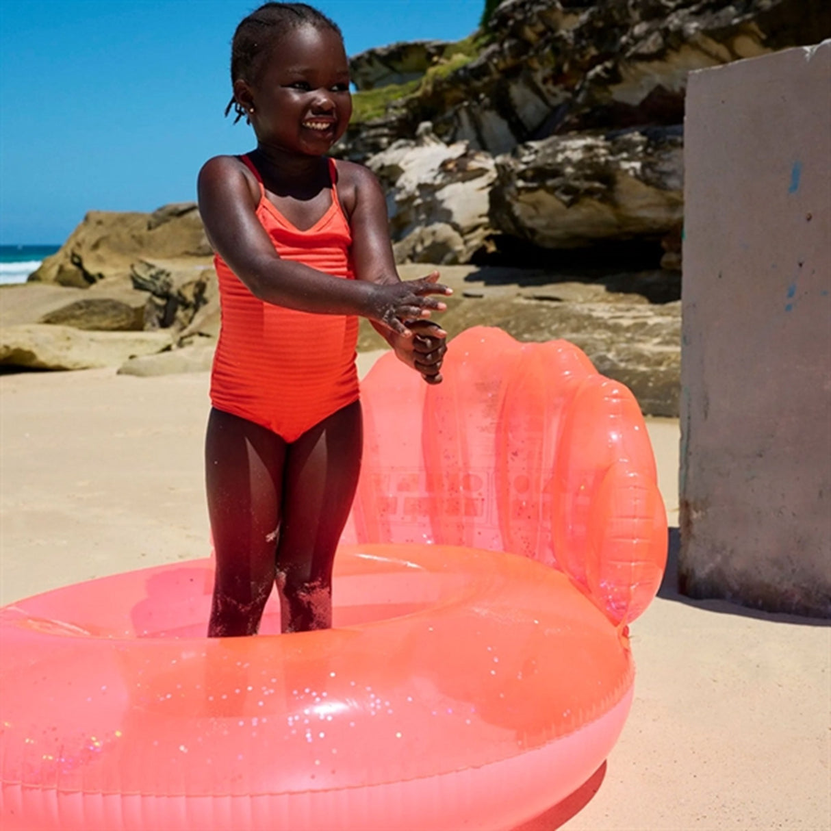 SunnyLife Luxe Pool Ring Shell Neon Coral