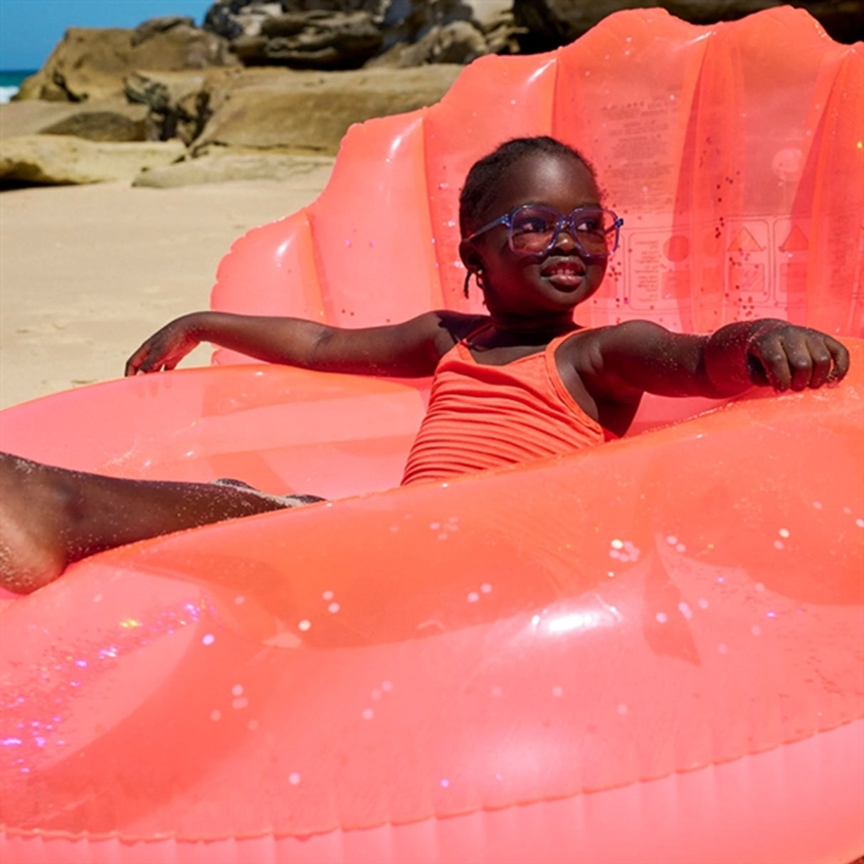 SunnyLife Luxe Pool Ring Shell Neon Coral