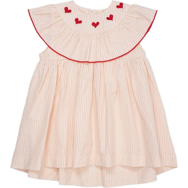 Copenhagen Colors Dusty Rose W Cream Stripe Seersucker Dress w. Hearts