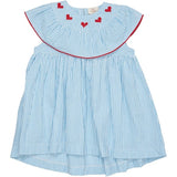 Copenhagen Colors Sky Blue W Cream Stripe Seersucker Dress w. Hearts