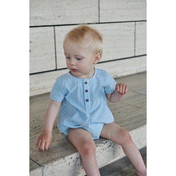 Copenhagen Colors Sky Blue W Cream Stripe Seersucker Romper m. sleeves 4