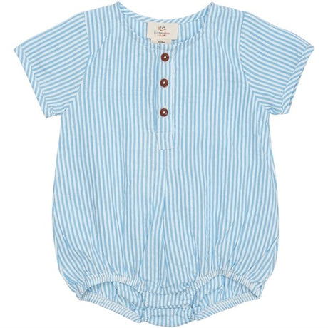 Copenhagen Colors Sky Blue W Cream Stripe Seersucker Romper m. sleeves